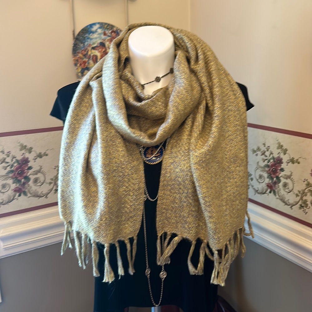 NWT J Jill Pure Jill wool-blend scarf, wrap, shawl, in yellow, tan and gray